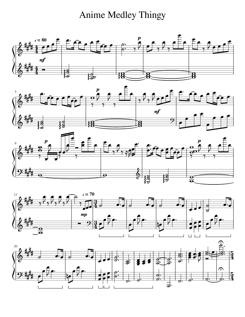 Anime Medley Thingy sheet music for Piano download free in PDF or MIDI