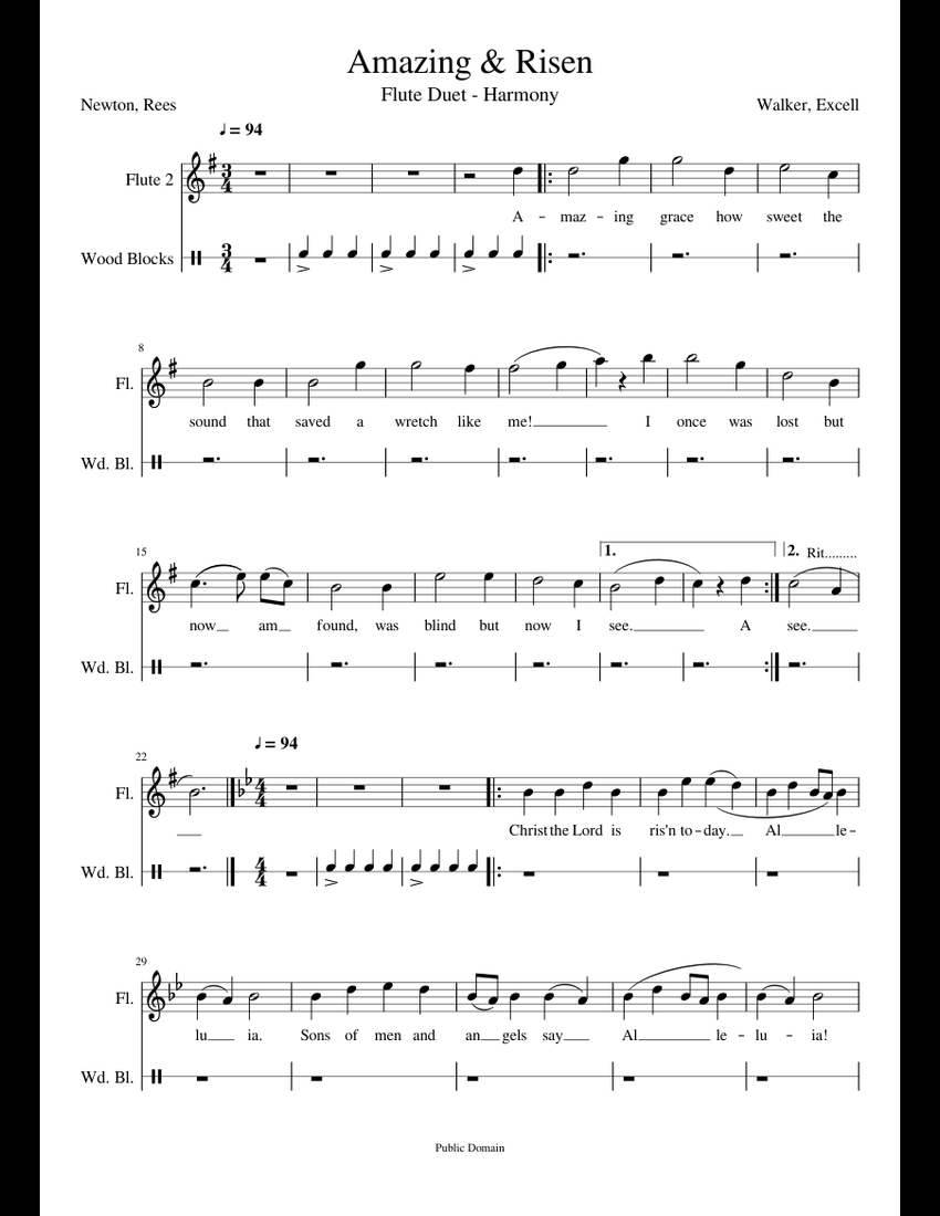 Amazing Grace sheet music for Flute, Percussion download free in PDF or