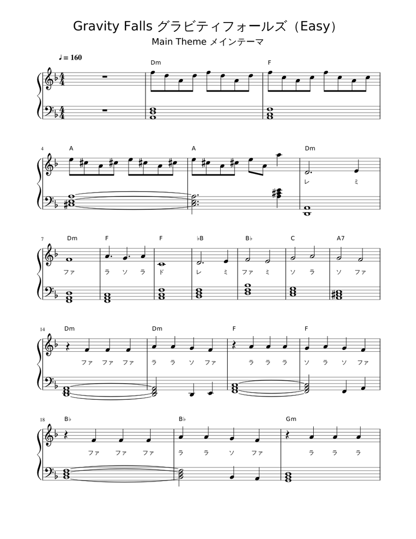 Gravity Falls Main Theme Easy Version Sheet music for Piano (Solo