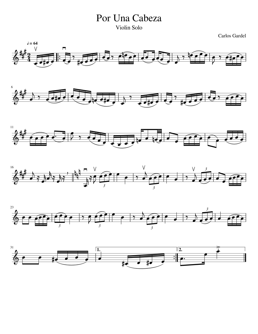 Por Una Cabeza Sheet music for Violin Download free in PDF or MIDI