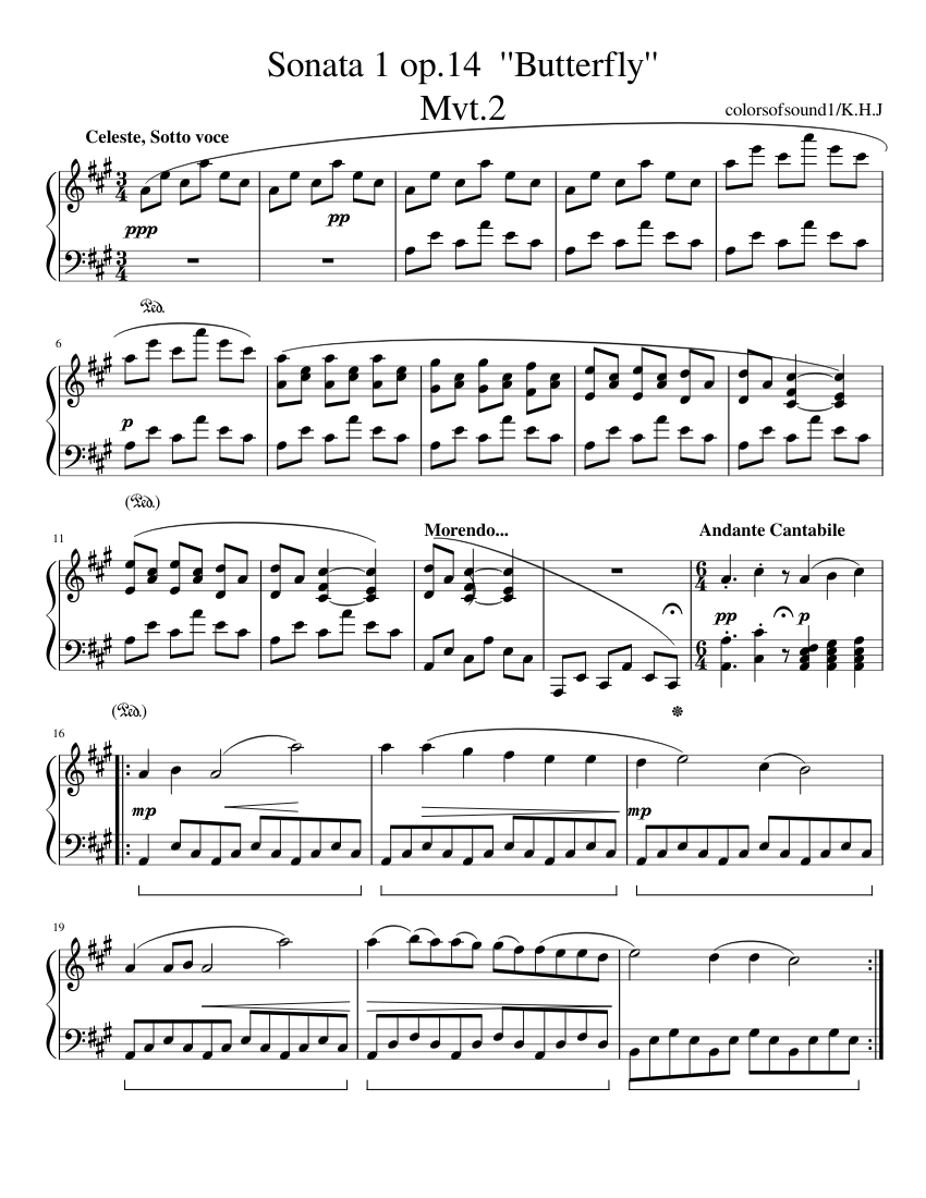 Sonata 1 op.14 ''Butterfly'' Mvt.2 Sheet music for Piano | Download