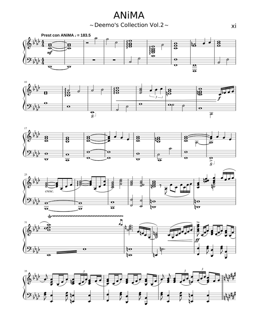 Anima From Deemo Sheet Music For Piano Solo Musescore Com