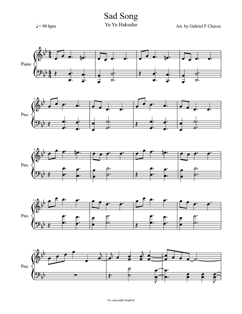 Yu Yu Hakusho Sad Song Sheet Music For Piano Solo Musescore Com - sad piano sheet music roblox
