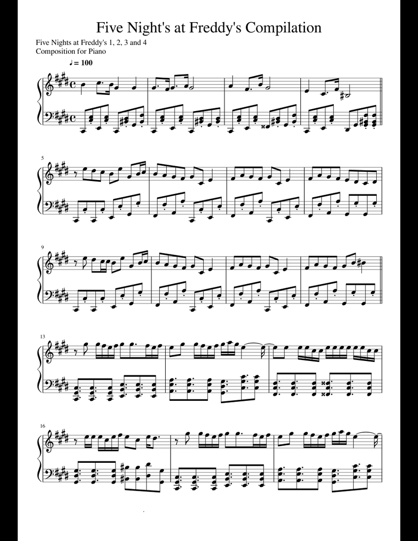 FNAF sheet music for Piano download free in PDF or MIDI