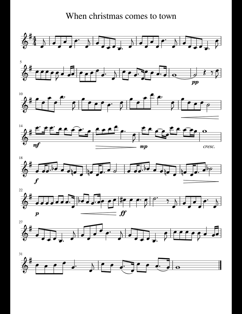 When christmas comes to town sheet music for Violin download free in