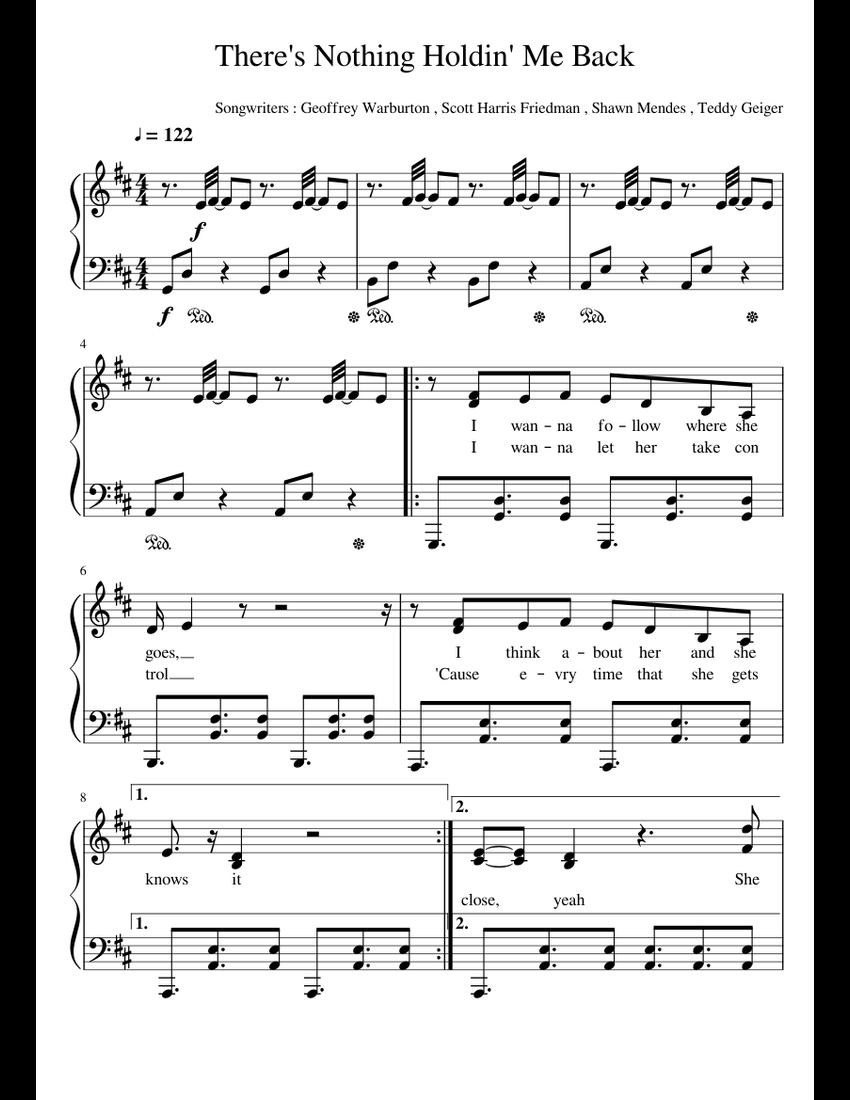 There's Nothing Holdin' Me Back sheet music for Piano download free in PDF or MIDI