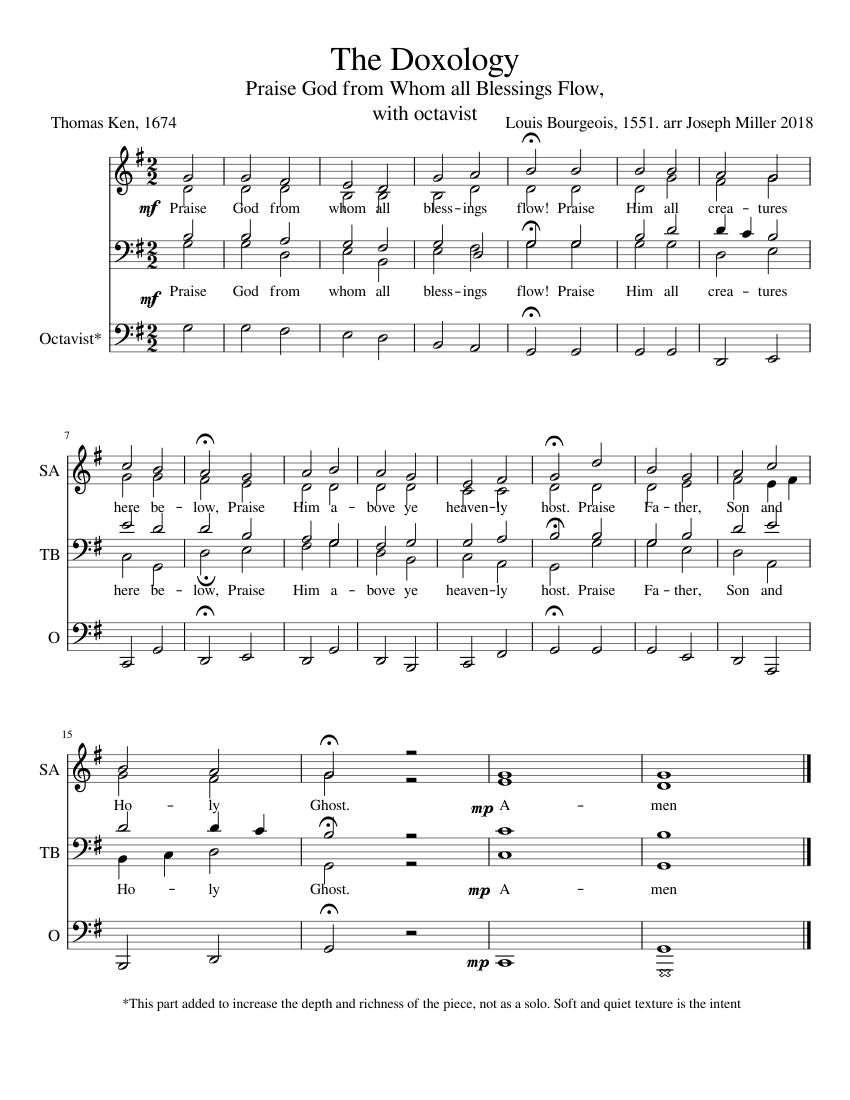 The Doxology- Praise God from Whom all Blessings Flow, with octavist ...
