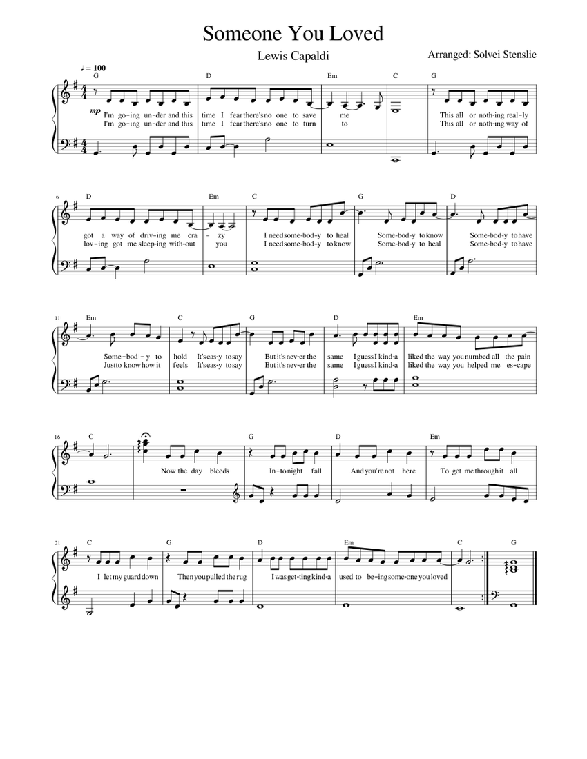Someone You Loved - Lewis Capaldi, easy piano Sheet music for Piano