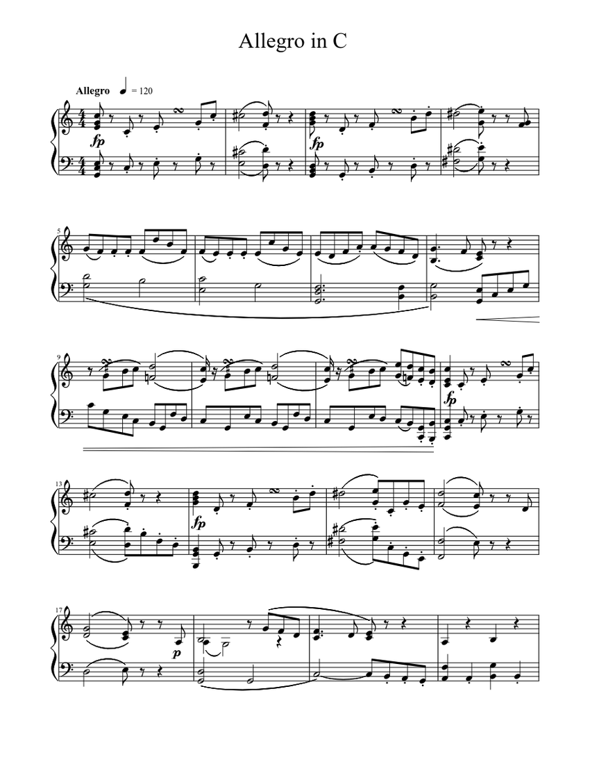 Allegro in C Major Sheet music | Download free in PDF or MIDI ...