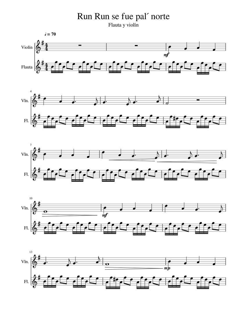 Flute Run Examples Run Run se fue pal norte Sheet music for Violin, Flute | Download free ...