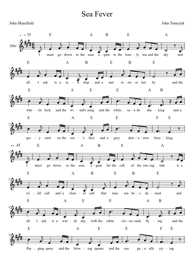 Sea Fever sheet music download free in PDF or MIDI