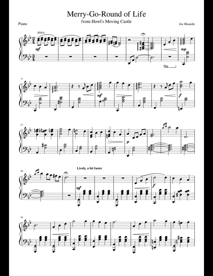 Merry-go-Round of Life sheet music for Piano download free in PDF or MIDI