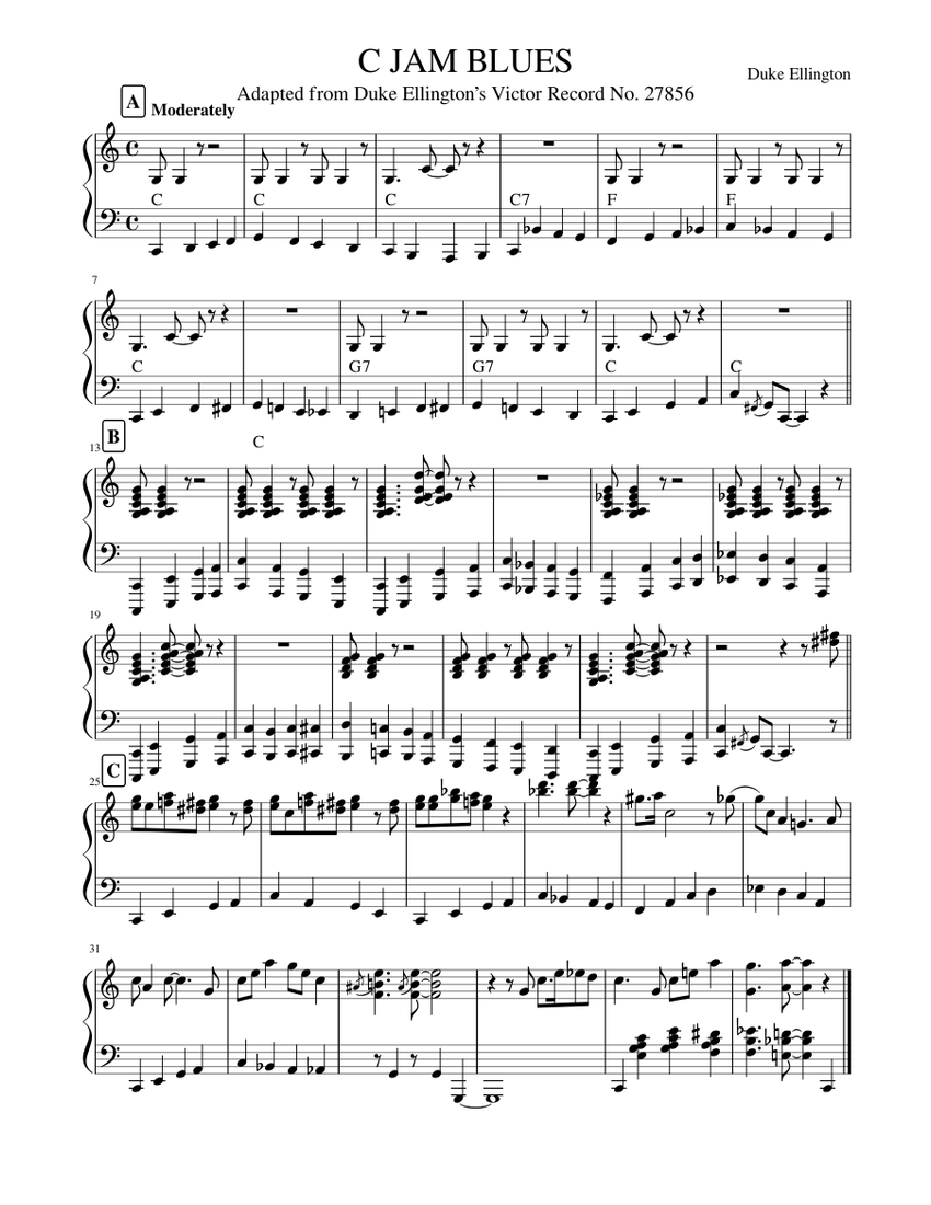 C JAM BLUES by Duke Ellington Sheet music for Piano