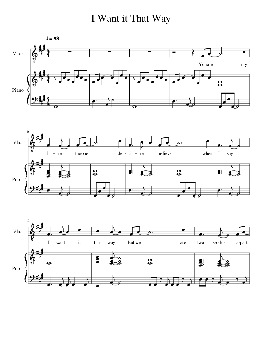I Want it That Way (A) Sheet music for Piano, Viola (Solo) | Musescore.com