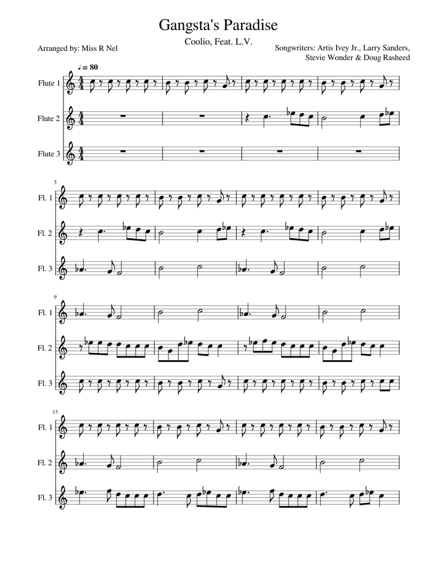 Gangsta's Paradise Sheet music for Flute (Woodwind Trio) | Musescore.com