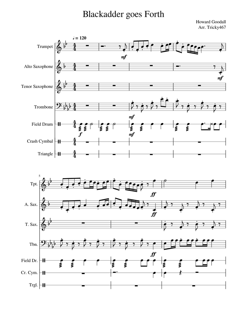 Blackadder goes Forth Sheet music for Trumpet, Alto Saxophone, Tenor