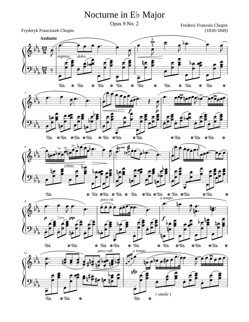 F. Chopin Nocturne Op.9 No.2 in E Flat Major Sheet music for Piano | Download free in PDF or ...