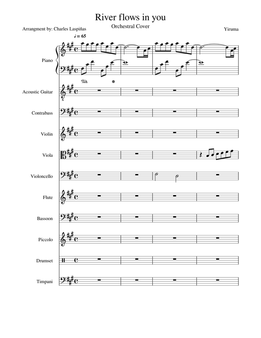 River flows in you Orchestra Sheet music for Piano, Violin, Flute, Drum