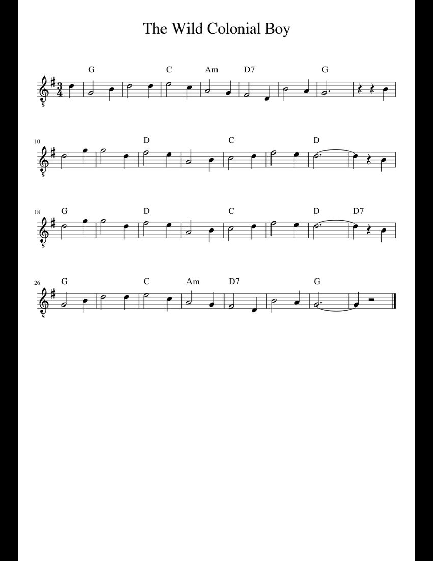 The Wild Colonial Boy sheet music for Guitar download free in PDF or MIDI
