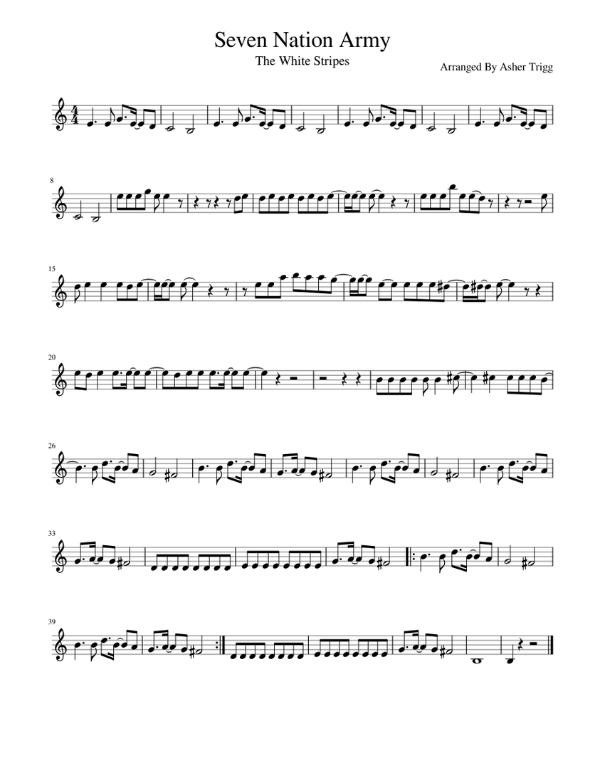 Beginner Seven Nation Army Piano Notes Easy Letters