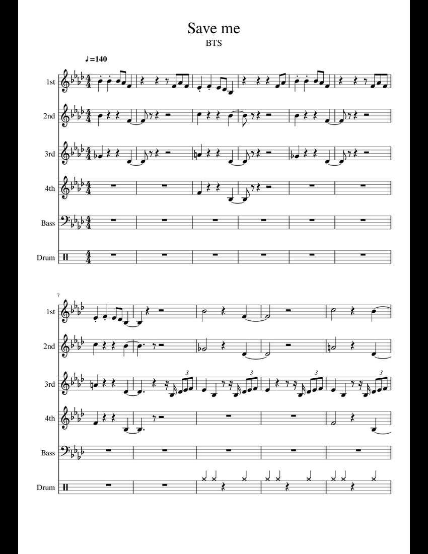 Save me/BTS sheet music for Piano, Percussion download ...