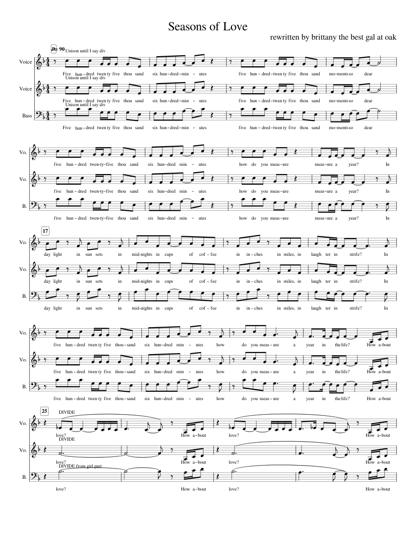 Seasons of Love Sheet music for Voice | Download free in PDF or MIDI ...