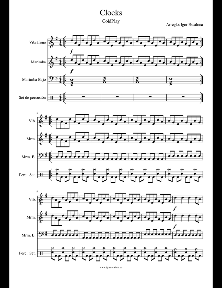 Clocks - Coldplay sheet music for Percussion download free in PDF or MIDI
