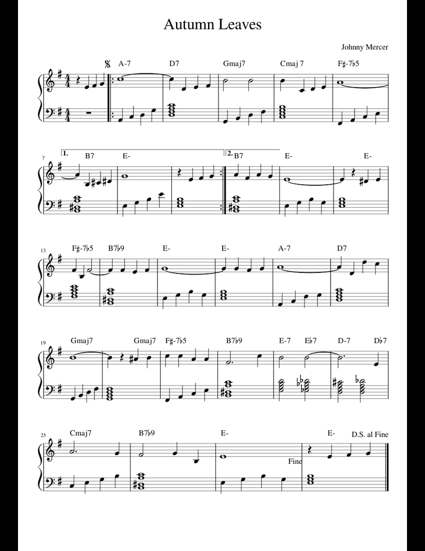 Autumn Leaves Piano sheet music for Piano download free in PDF or MIDI