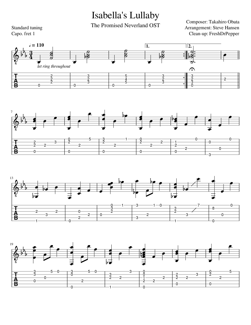 Isabella's Lullaby Sheet music for Guitar (Solo) | Musescore.com