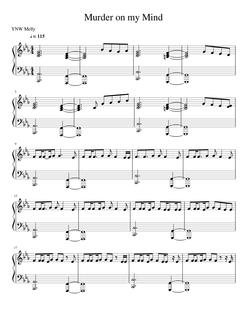 Murder On My Mind Sheet Music For Piano Solo Musescore Com - roblox music code murder on my mind ynw melly