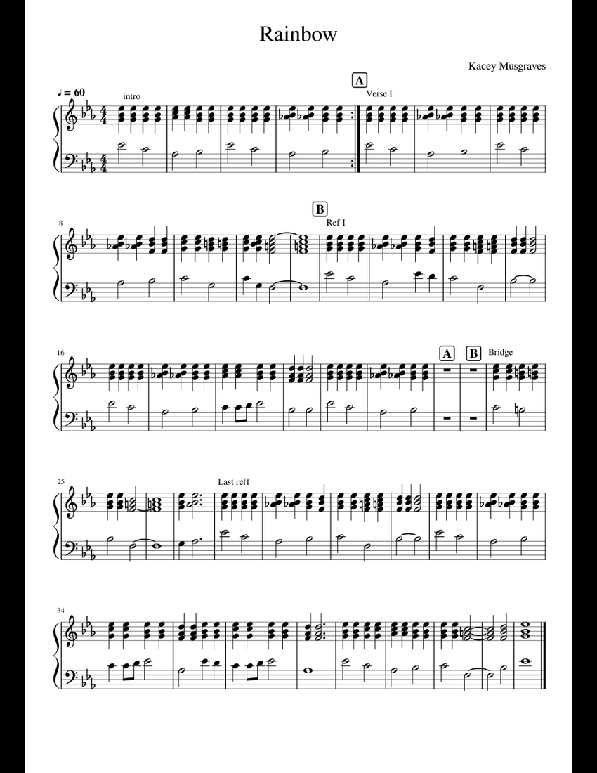 Rainbow - Kacey Musgraves sheet music for Piano download free in PDF or