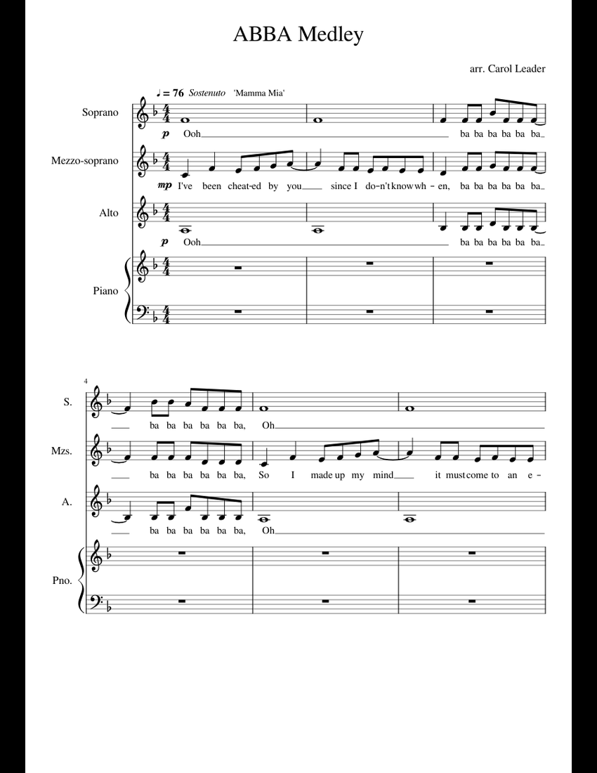ABBA Medley sheet music for Piano, Voice download free in PDF or MIDI