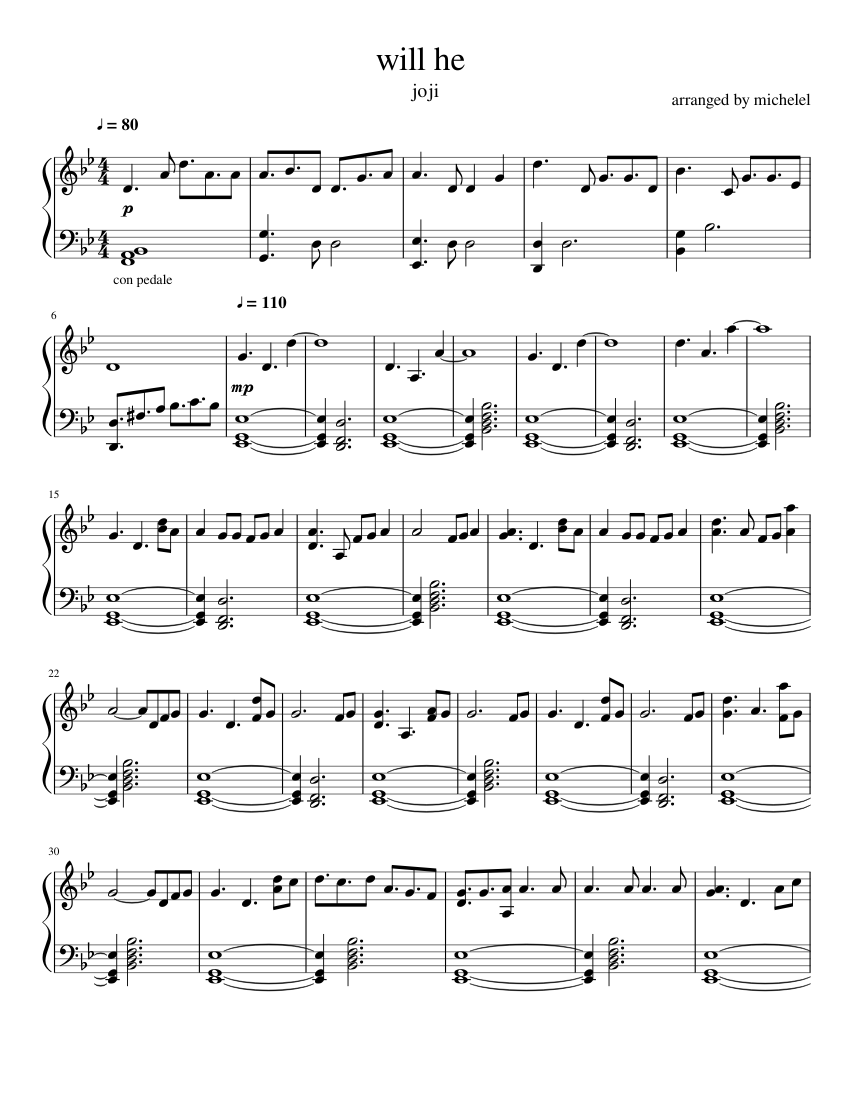 will he - joji Sheet music for Piano | Download free in PDF or MIDI