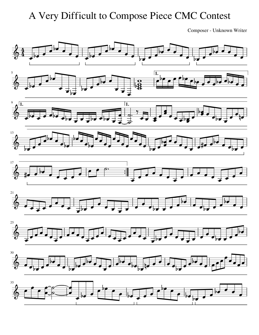 CMC Contest A Very Difficult Piece to Compose. Sheet music for Piano
