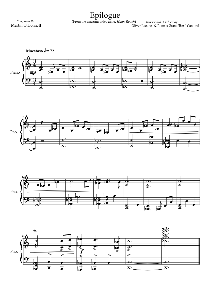 Epilogue - Halo : Reach sheet music download free in PDF or MIDI