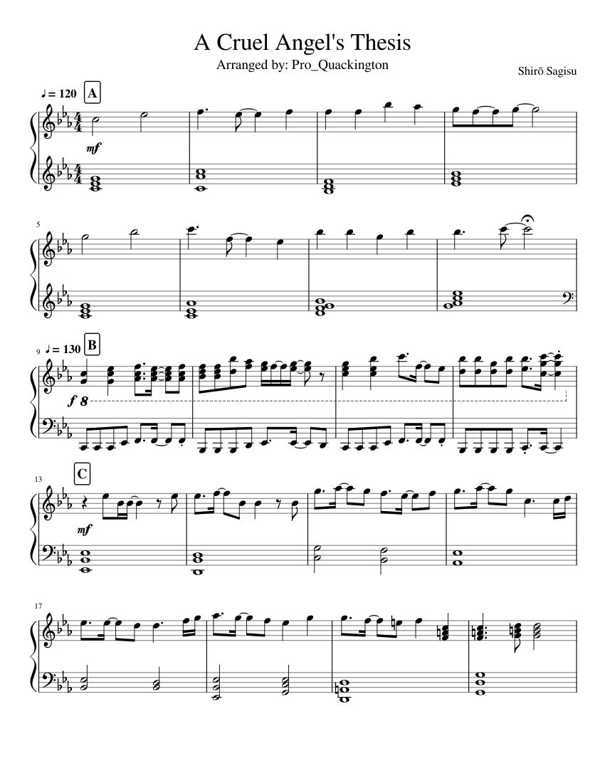 how to play a cruel angel's thesis on piano