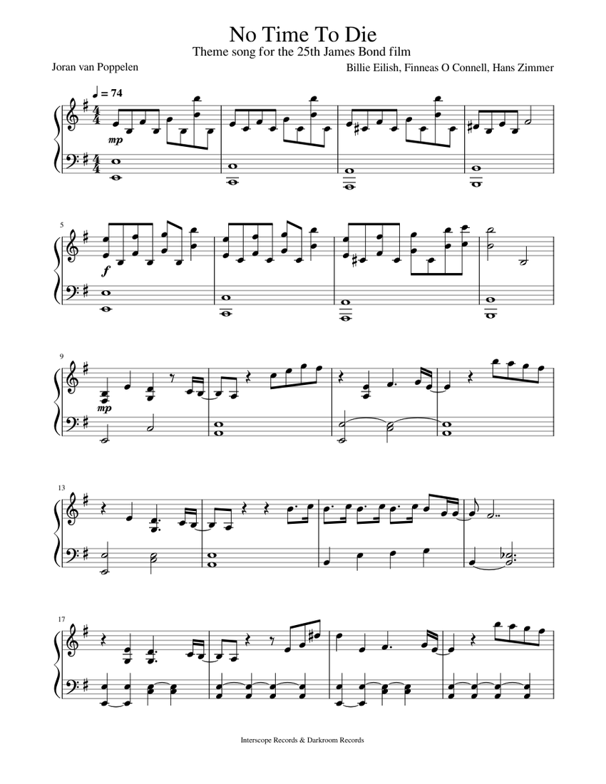 No Time To Die - Piano Sheet music for Piano (Solo) | Musescore.com