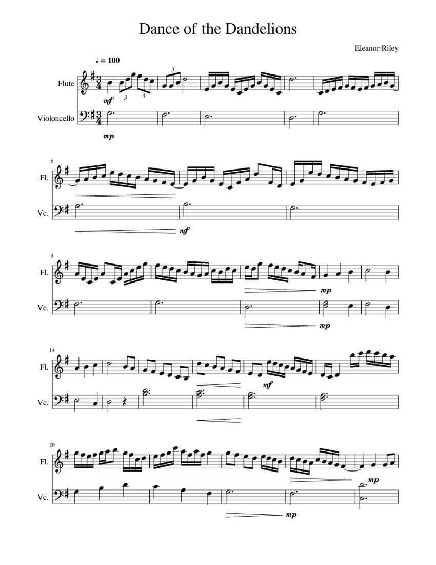 Dance of the Dandelions Sheet music for Flute, Cello | Download free in