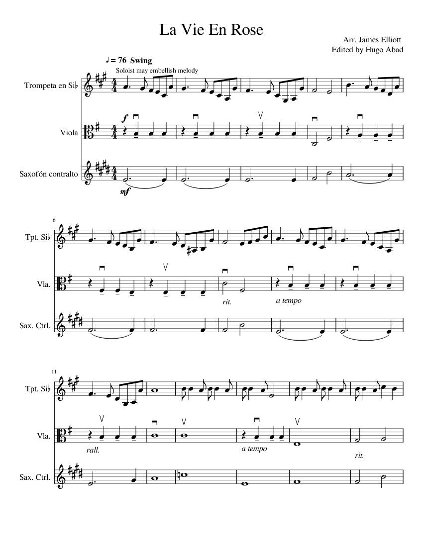 La Vie En Rose Young Duet sheet music for Trumpet, Viola, Alto