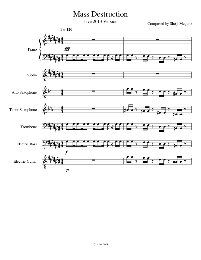 Persona 3 - Mass Destruction sheet music for Piano, Violin ...