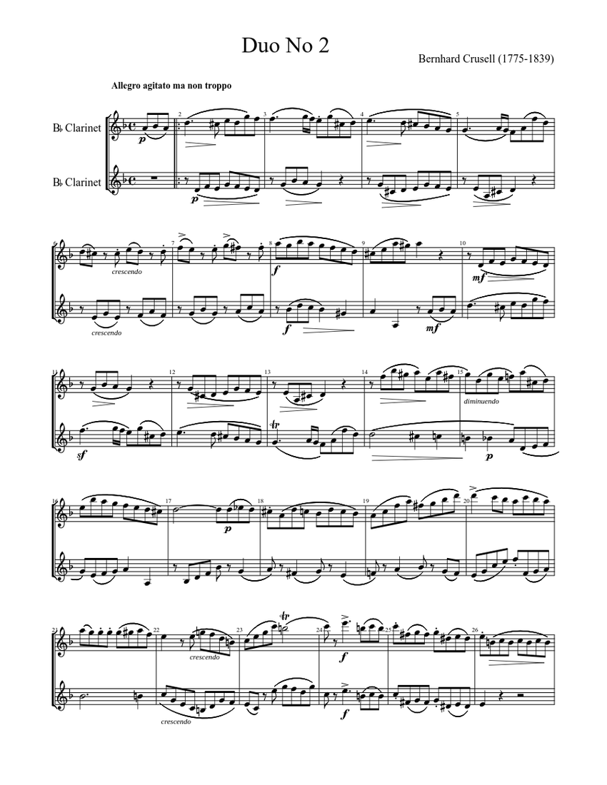 Crusell Duo No 2. movement 1 Sheet music for Clarinet (Woodwind Duet ...
