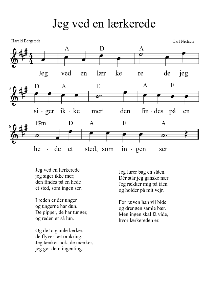 Jeg ved en lærkerede sheet music download free in PDF or MIDI