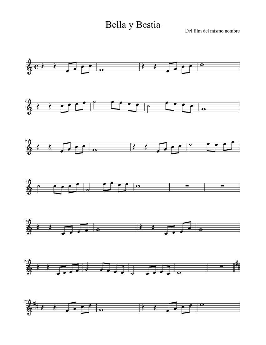 Bella y bestia Sheet music | Download free in PDF or MIDI | Musescore.com - Letra De La Bella Y La Bestia