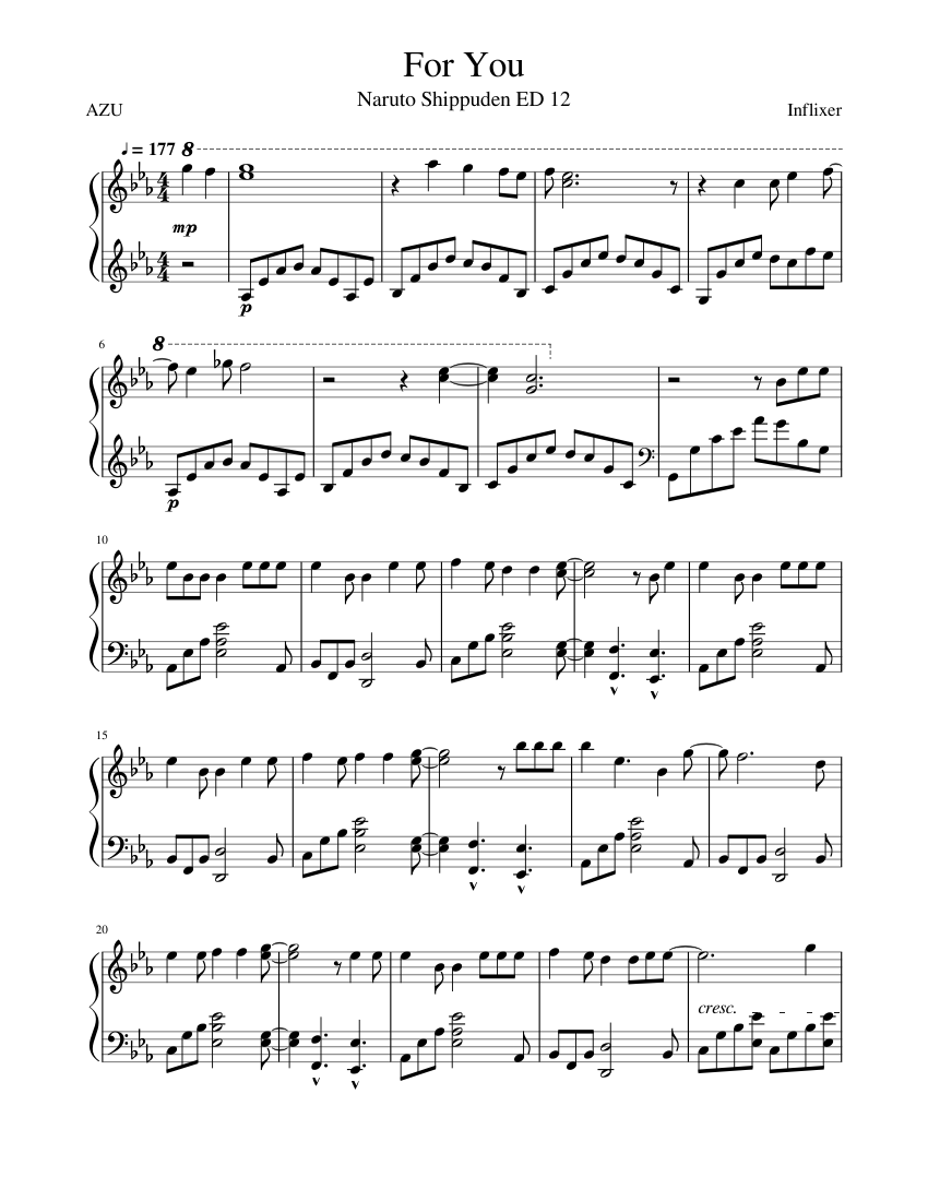 Naruto Shippuden For You (Piano) Sheet music for Piano Download free in PDF or MIDI