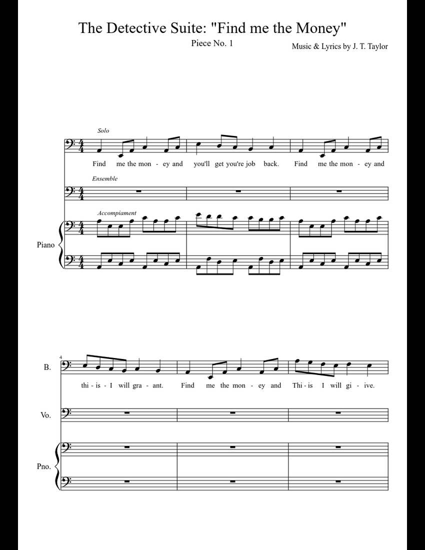 The Detective Suite: "Find me the Money" sheet music download free in PDF or MIDI