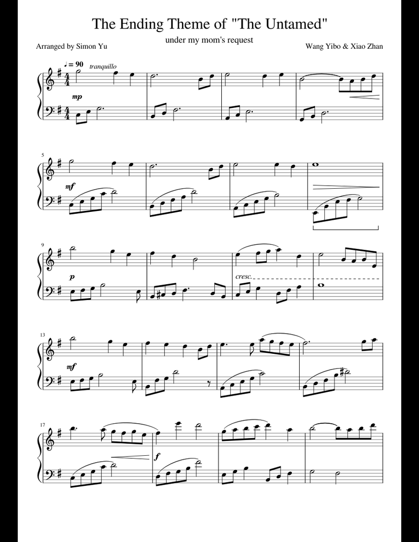 The_Ending_Theme_of__The_Untamed_ sheet music for Piano download free