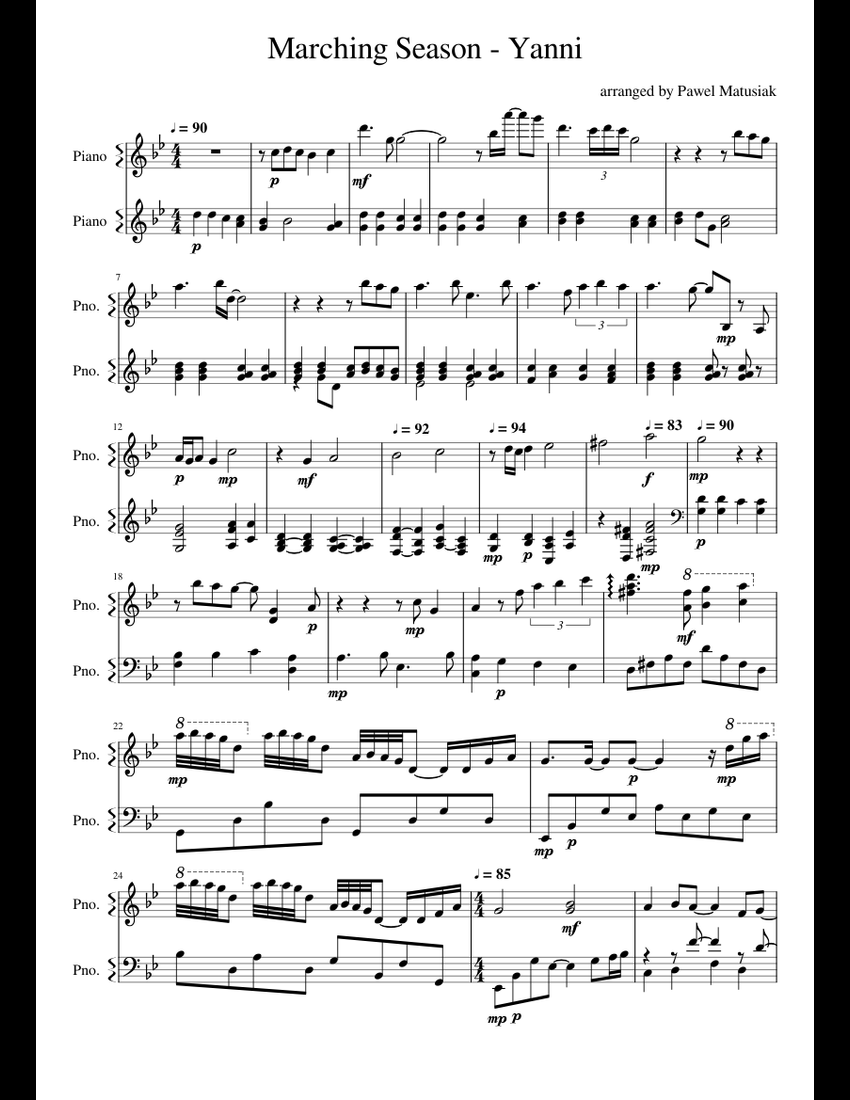 Marching Season - Yanni sheet music for Piano download free in PDF or MIDI