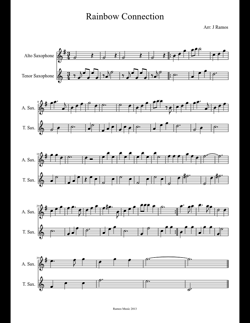 Rainbow Connection sheet music download free in PDF or MIDI