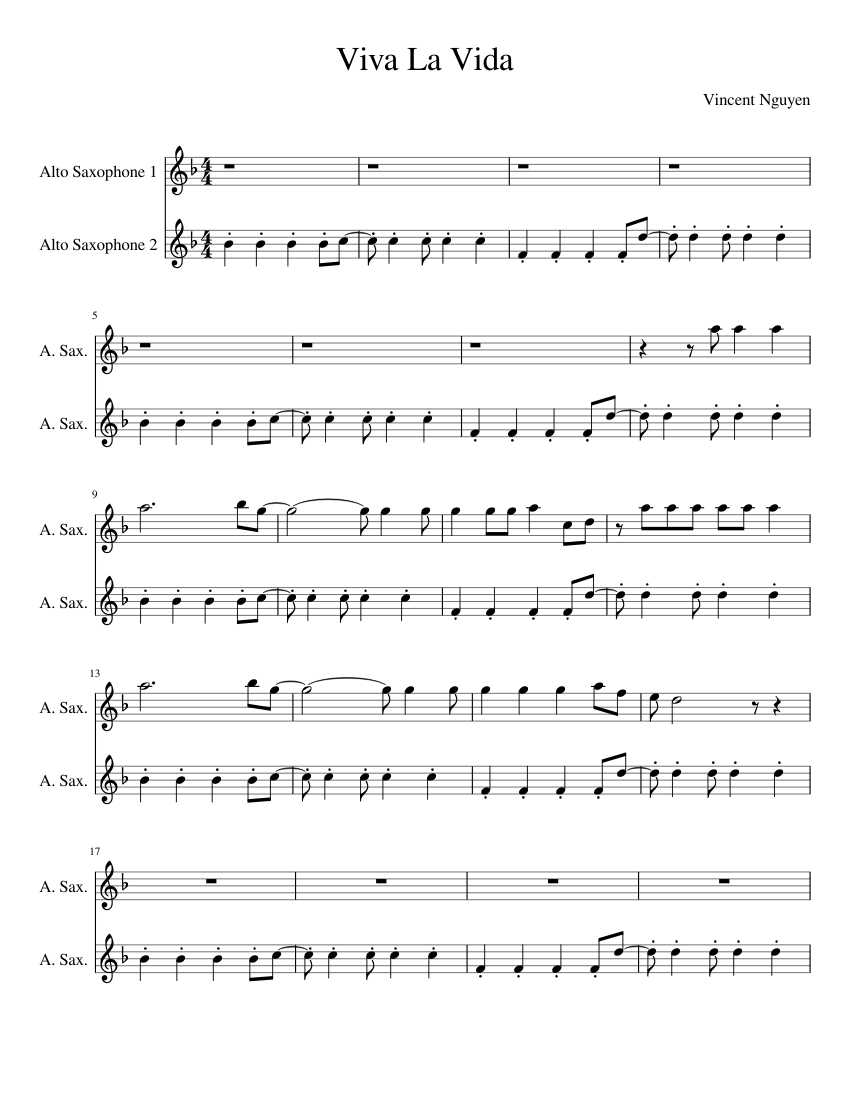 Viva La Vida Sheet music for Saxophone (Alto) (Alto Sax Piano Duet