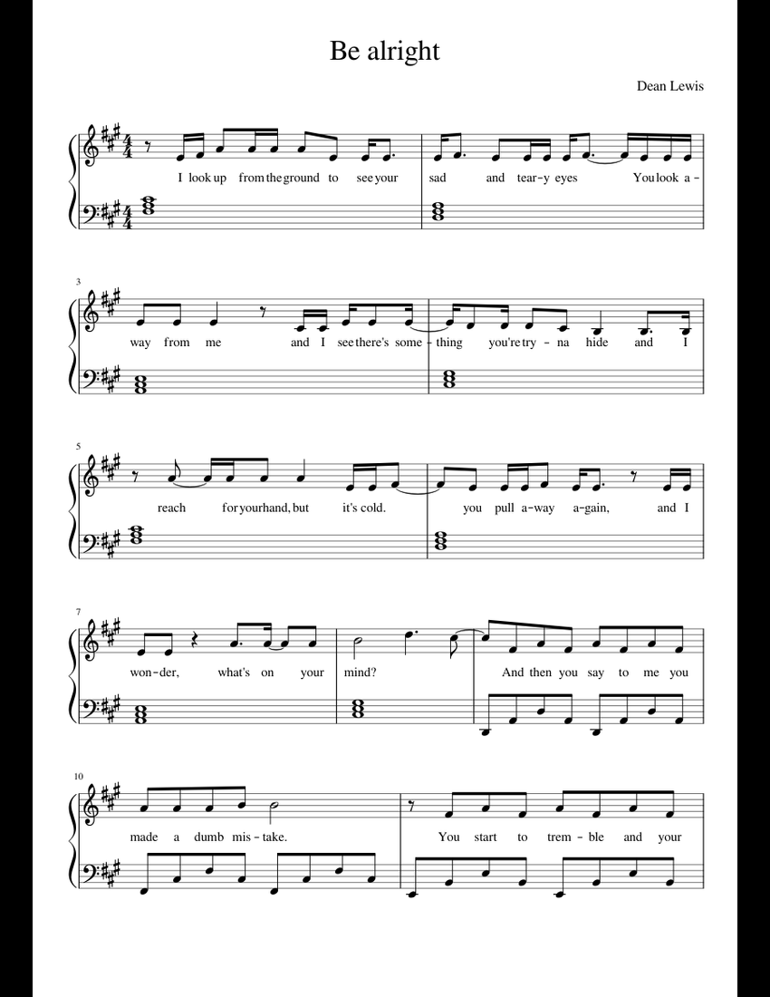 Be alright sheet music for Piano download free in PDF or MIDI
